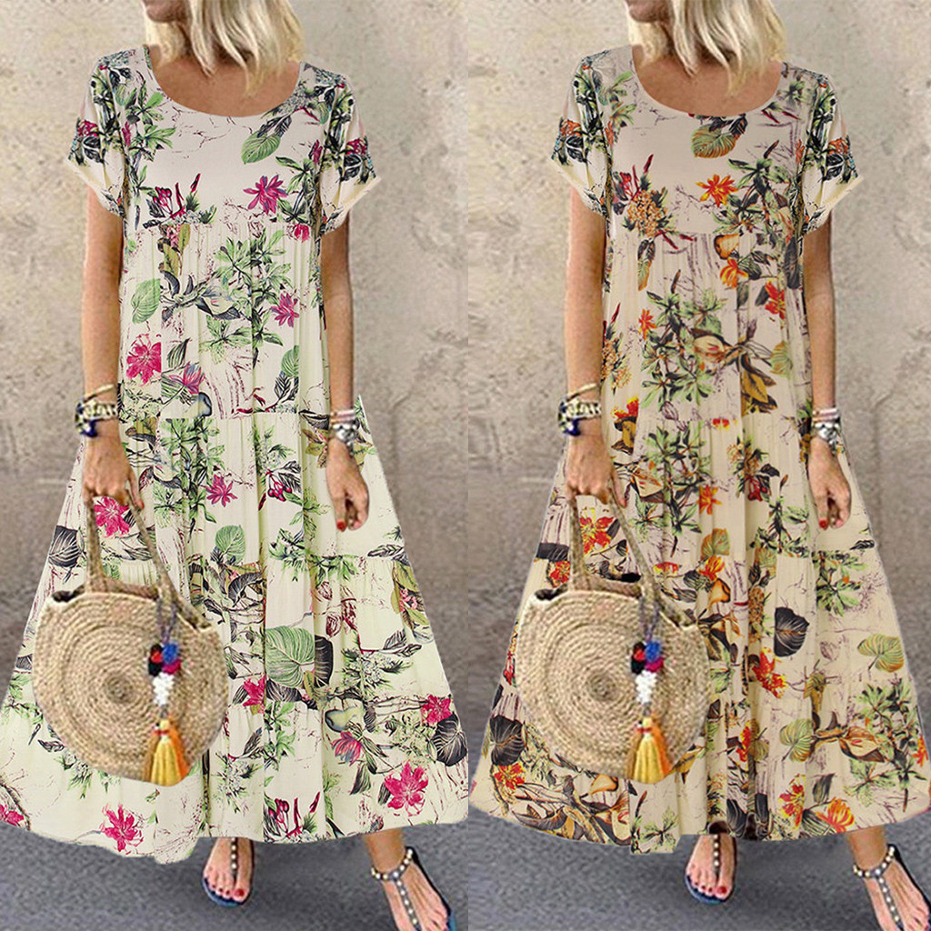 Vintage floral print round neck dress