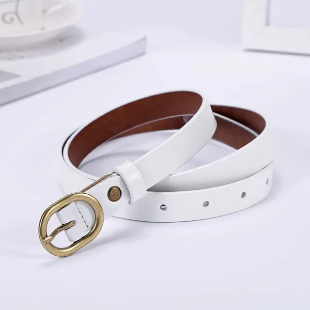 Ladies thin belt retro cowhide with dress jeans White - Shop at LoveMi