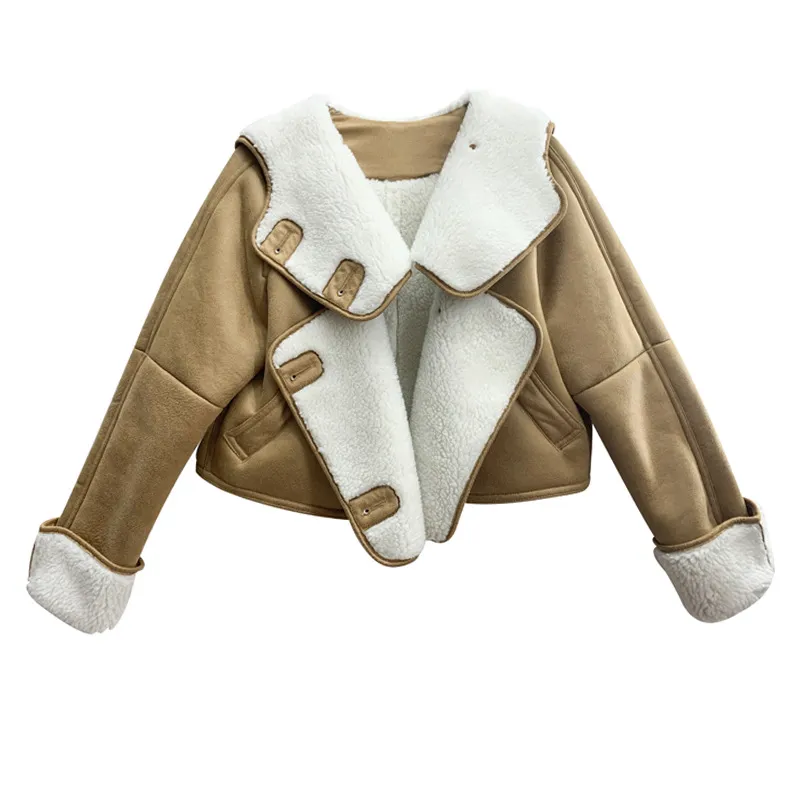 Hooded short coat with fur - Photo Color