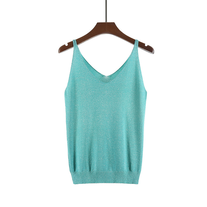 V-neck suspender knitted glitter vest