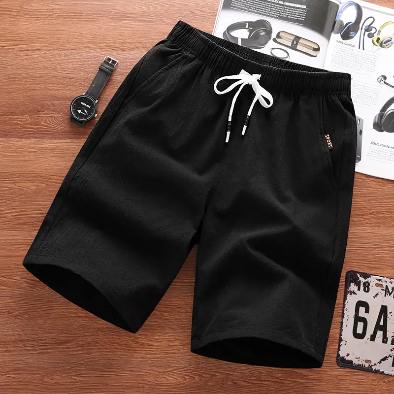 Cotton and linen five-point pants