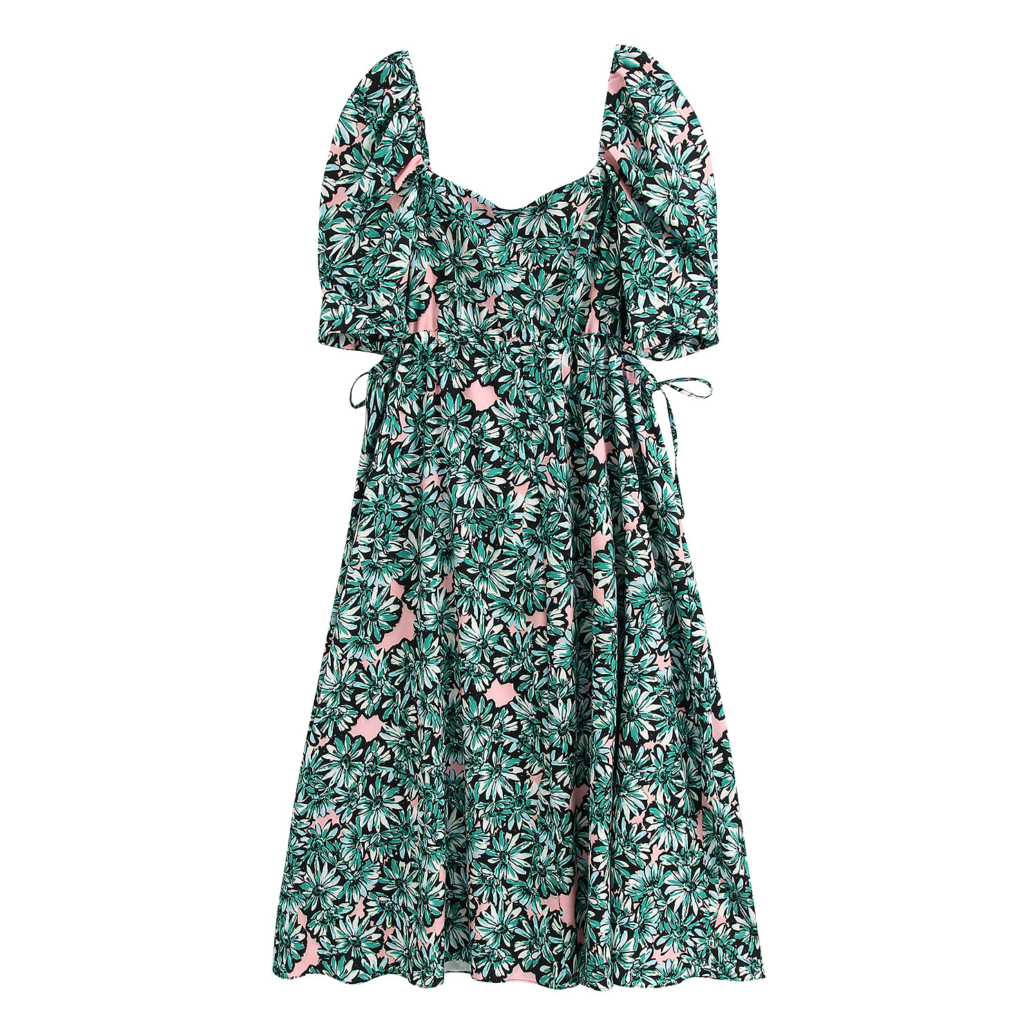 Long lace-up poplin dress