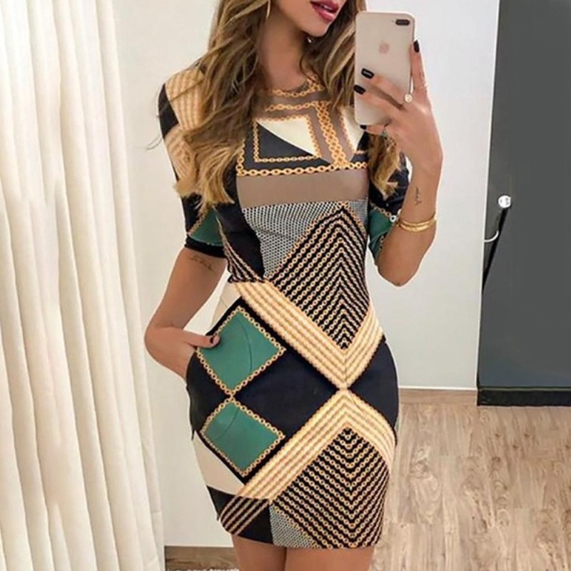 Close Fitting Print Dress