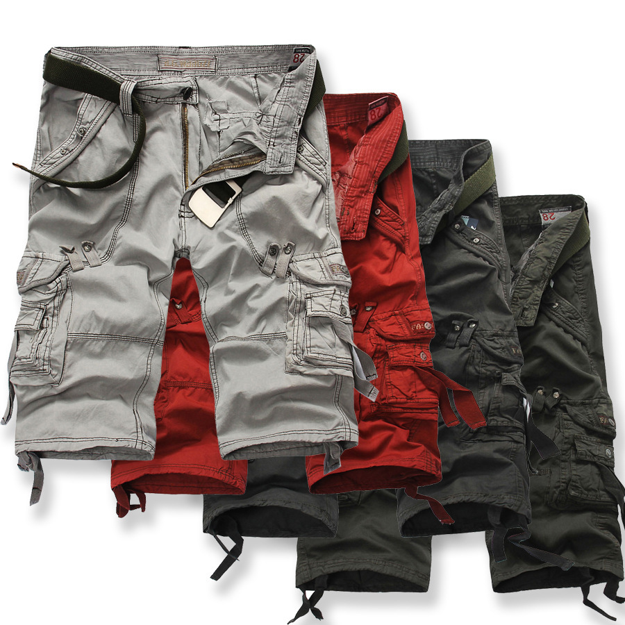 Men's loose multi-pocket overalls washed cropped pants