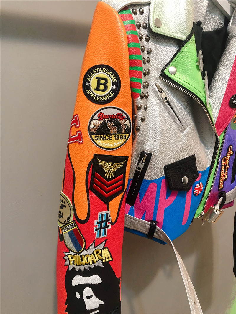 Rivet graffiti leather coat