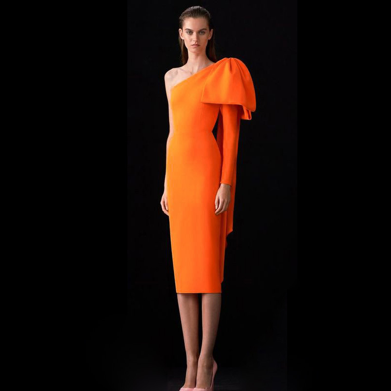 One-shoulder design bow bandage dress women