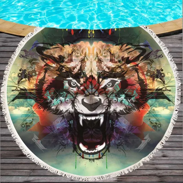 Round beach towel with colorful feathers and tassels Colorful - Shop at LoveMi