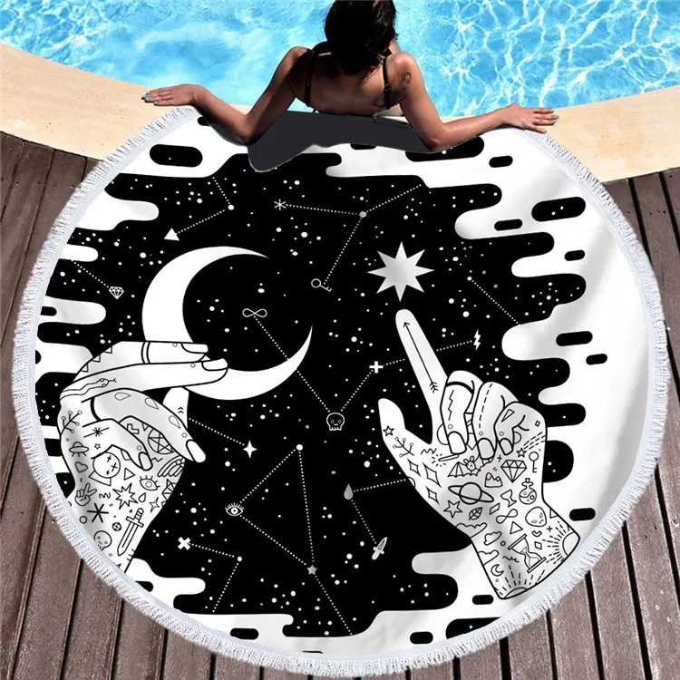 Microfiber round fringed beach towel - Photo Colour-150X150Cm