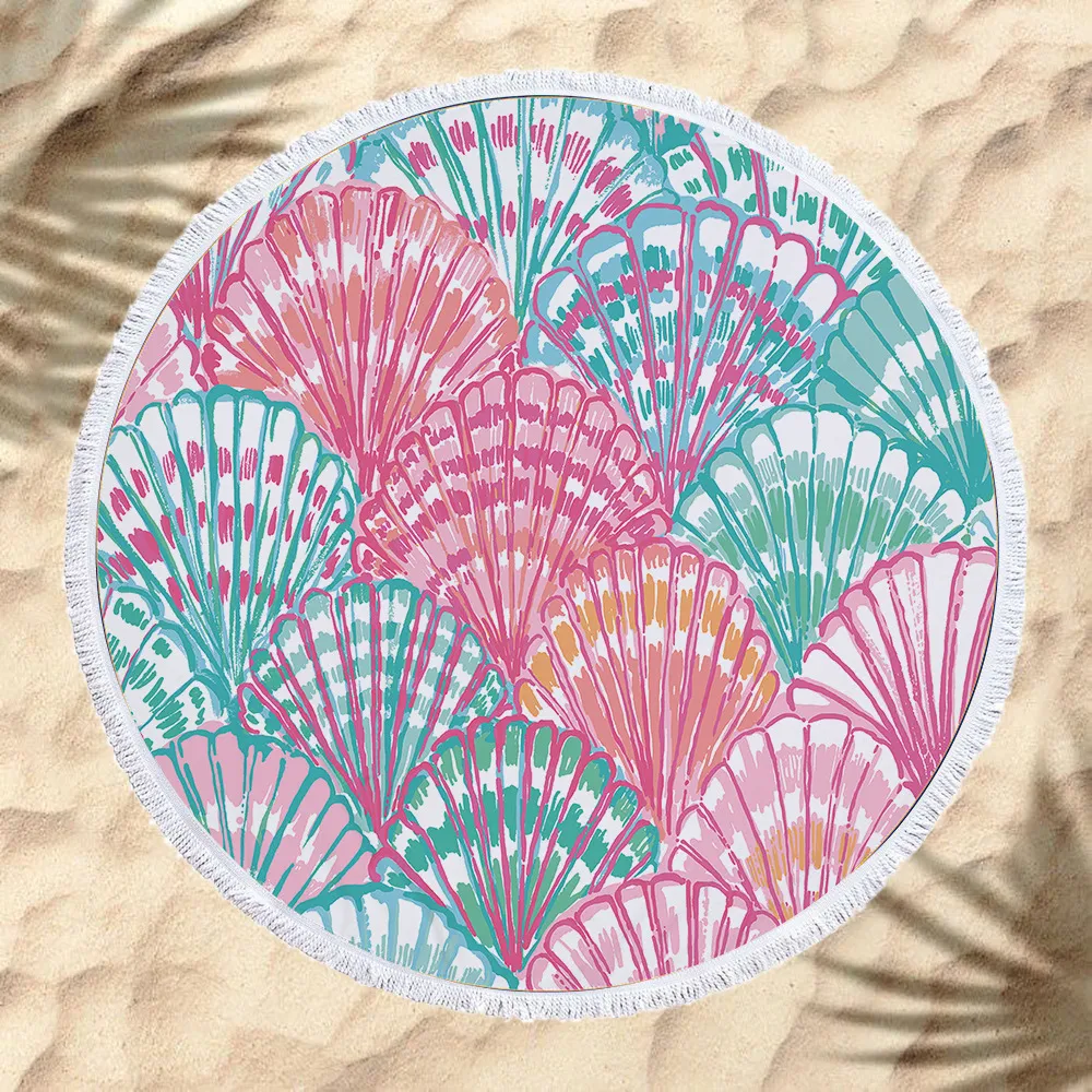 Microfiber and tassel round beach towel - Photo Color-150X150Cm