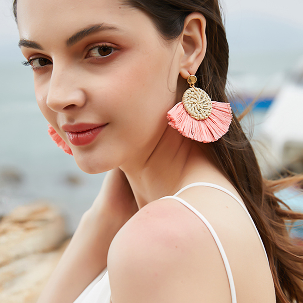 Rattan tassel earrings