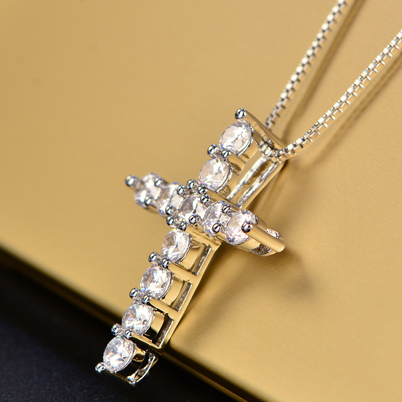 Sterling Silver With Zircon Cross Pendant Necklace