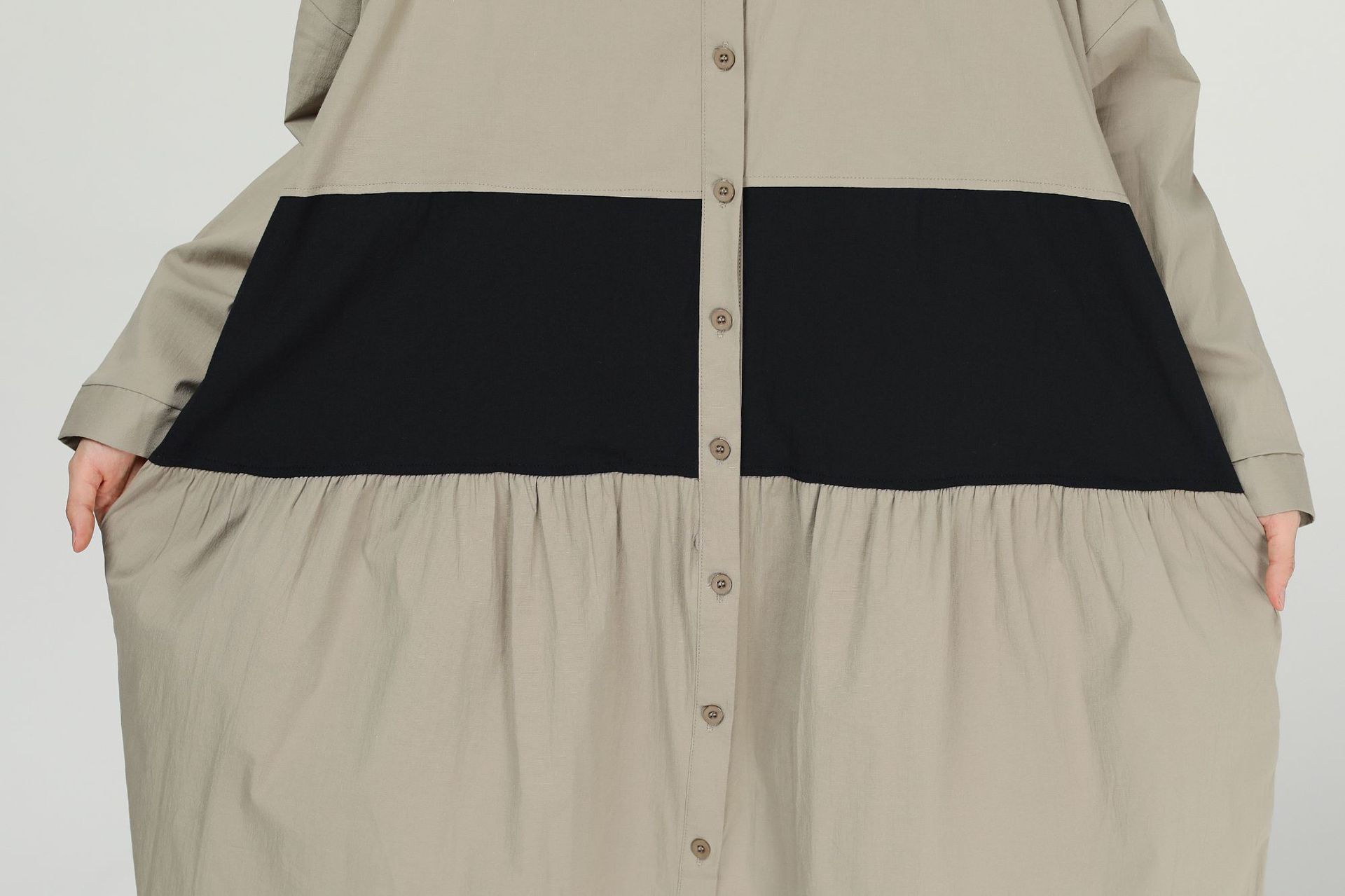 Cotton and linen stitching contrast coat dress