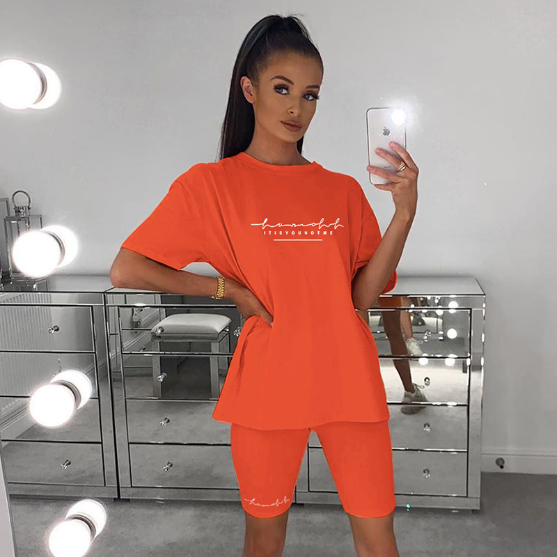 Ladies summer letters printed casual suit