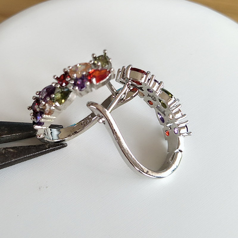 Hypoallergenic electroplating colored zircon earrings