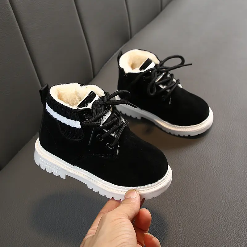 Baby side zipper and velvet warm cotton boots