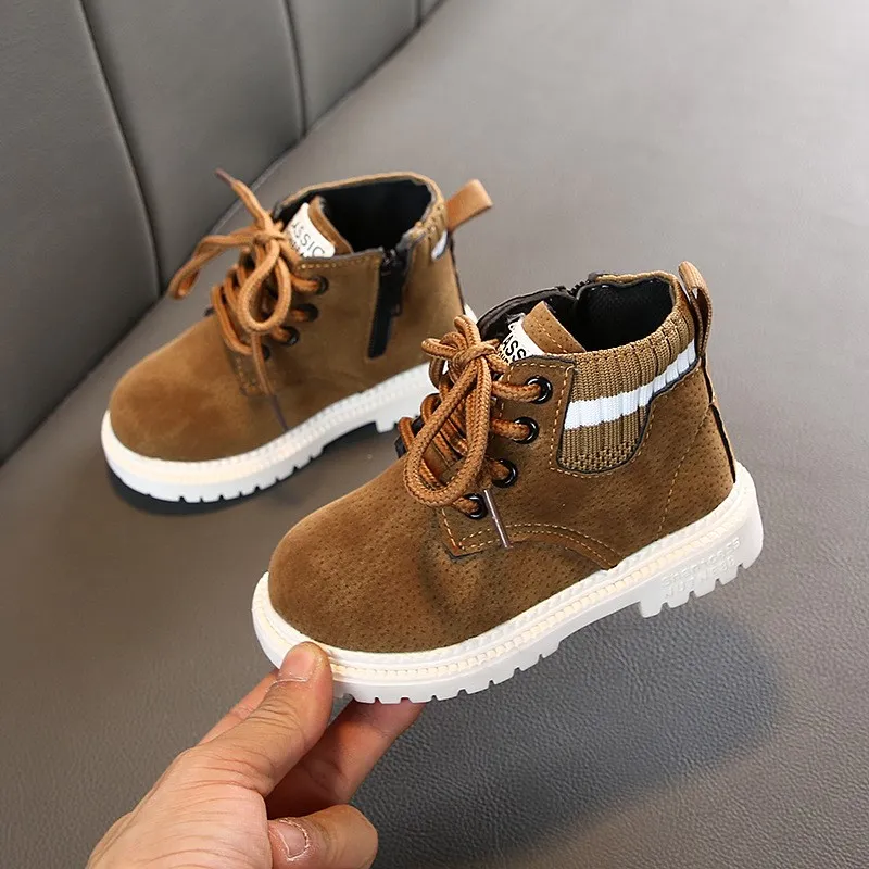 Baby side zipper and velvet warm cotton boots - Khaki