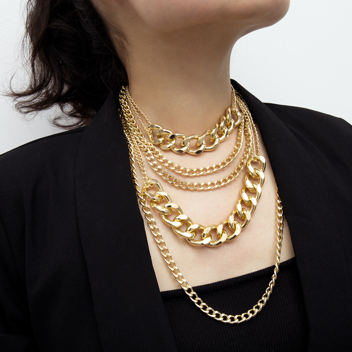 Long hip-hop multi-layer tassel thick necklace