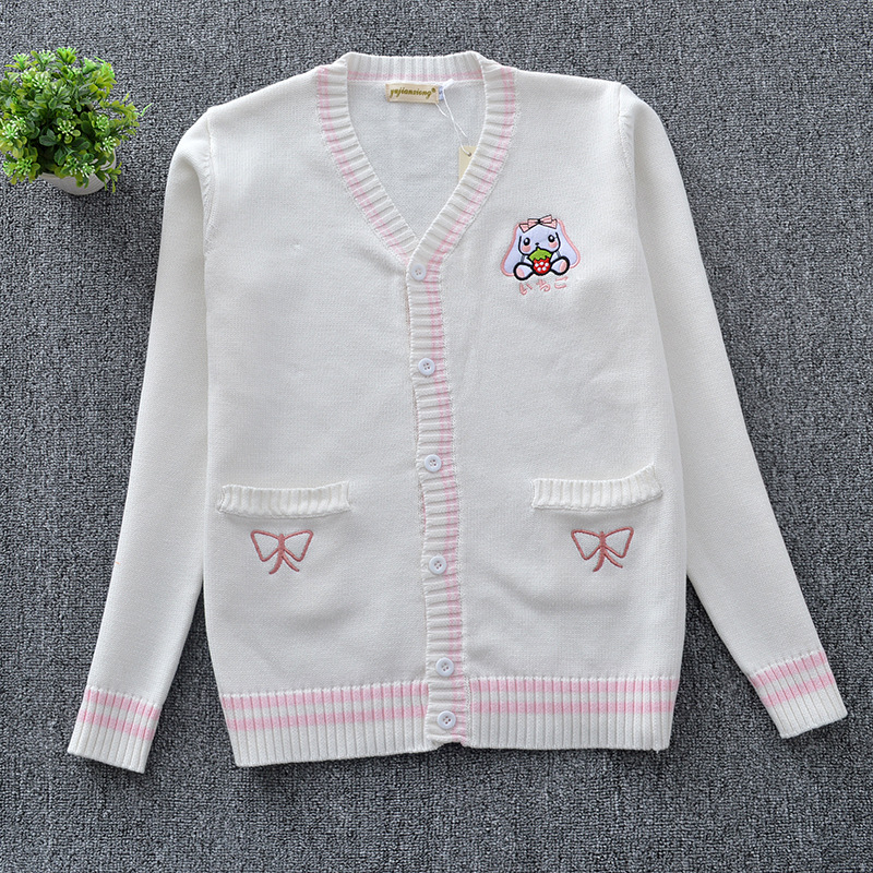 Embroidered uniform color knitted cardigan