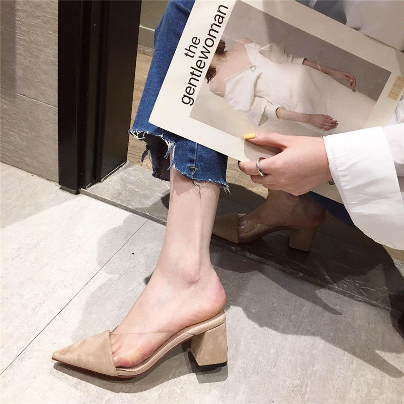 Thick-heel Baotou sandals and Muller slippers