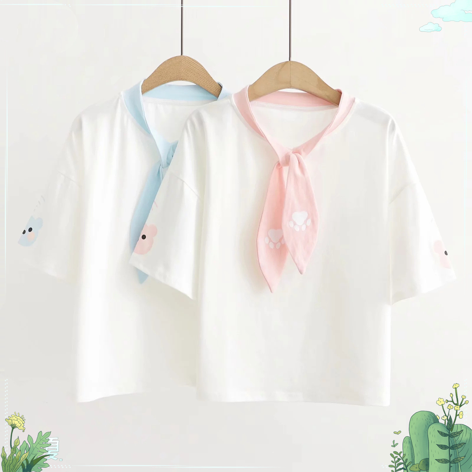 Printed V-neck short sleeve T-shirt