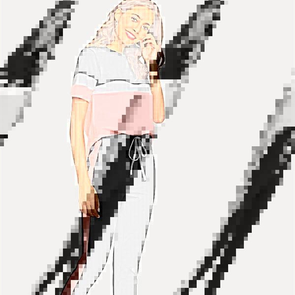 Women's three-color stitching T-shirt suit