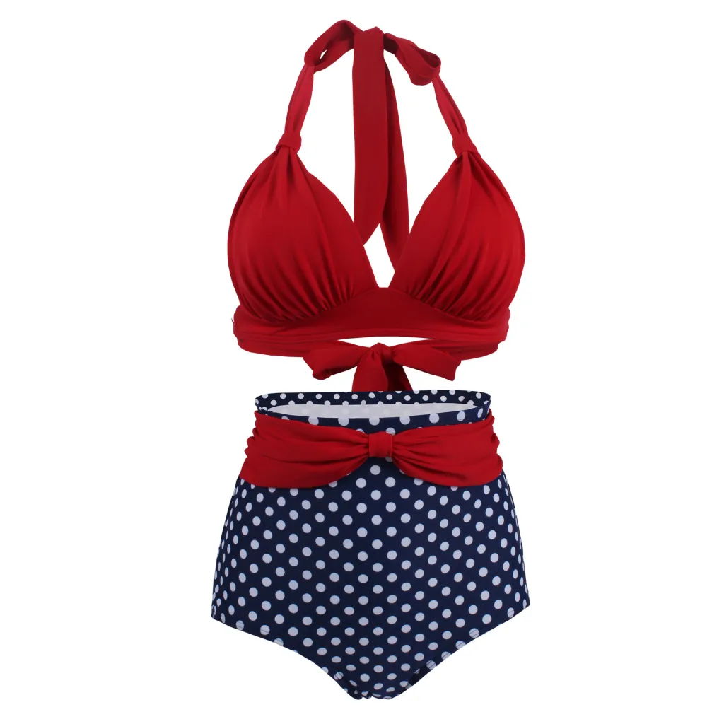 Polka dot high waist swimsuit - 01Swimsuit-M