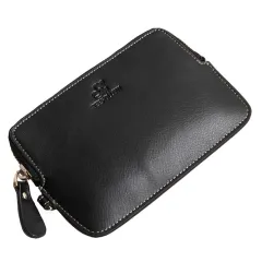 Simple cowhide small coin purse - Black - View 1