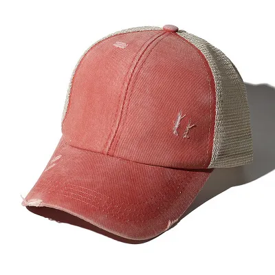 Ponytail Baseball Cap Cross Hole Opening Orange - Shop at LoveMi