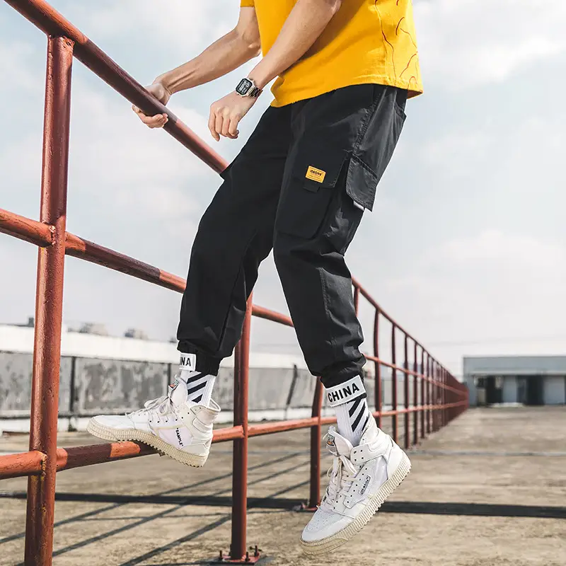 Multi-pocket drawstring trousers