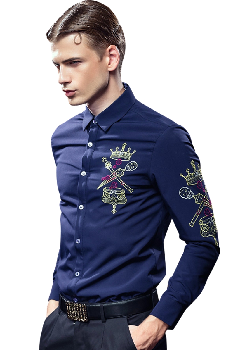 Men's thick long-sleeved embroidered shirt