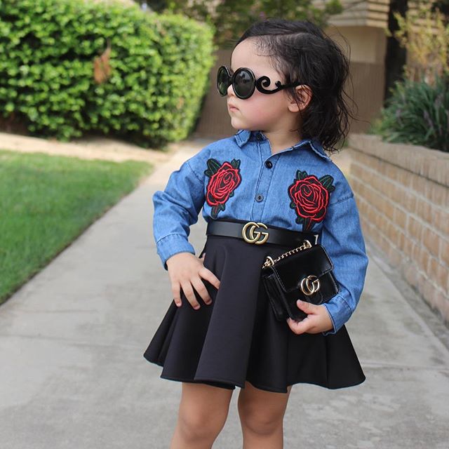 Girls' denim embroidered cardigan