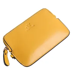 Simple cowhide small coin purse - Yellow - View 1