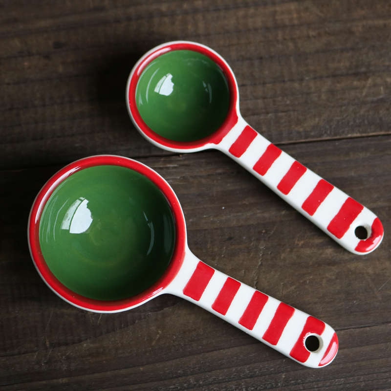 Title 4, Red and green striped tea spoon, ideal for stir...