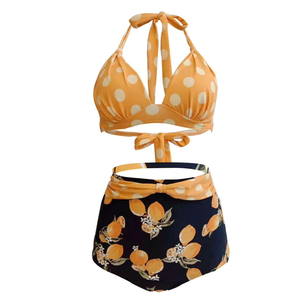 Polka dot high waist swimsuit - 07Swimsuit-M