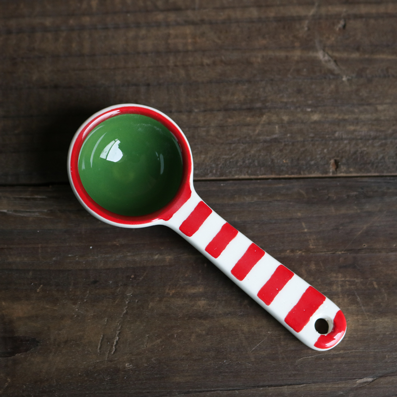 Title 1, Red and green striped tea spoon