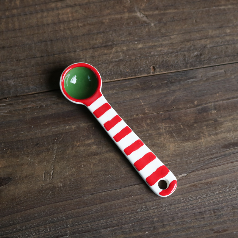 Title 3, Red and green striped tea spoon, ideal for stir...