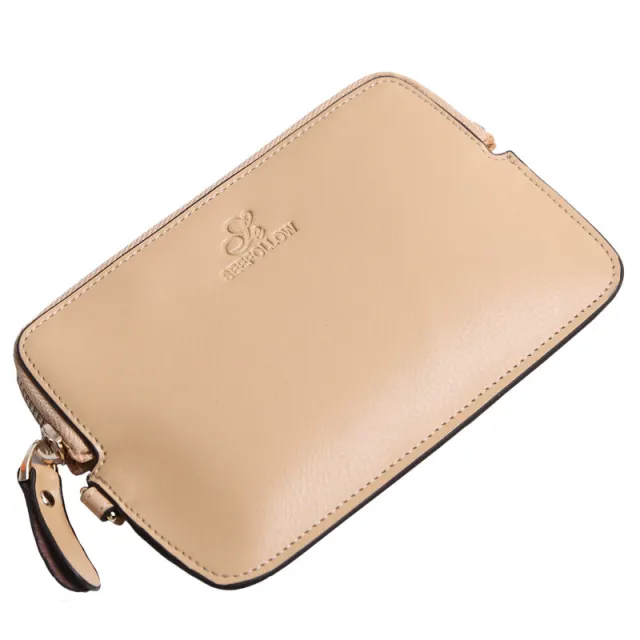 Simple cowhide small coin purse Apricot - Shop at LoveMi