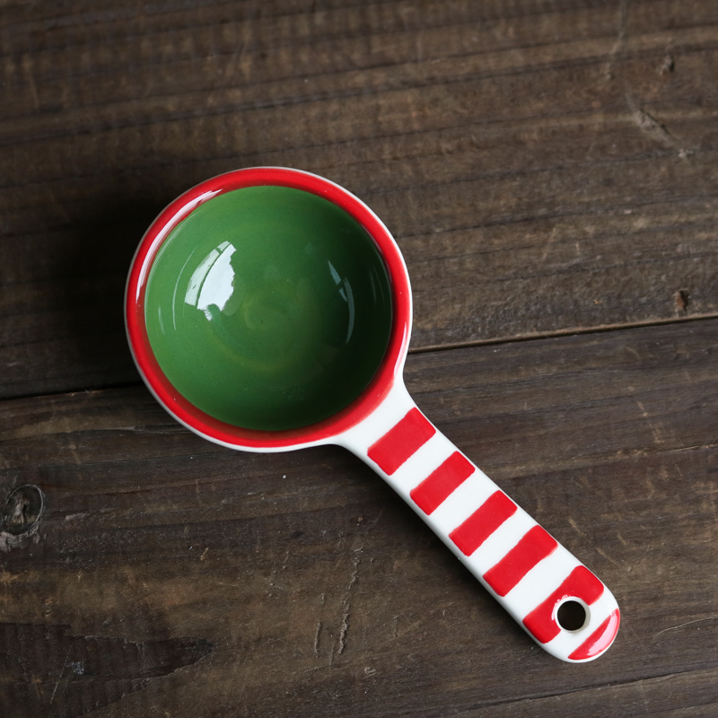 Title 2, Red and green striped tea spoon