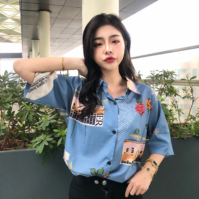 Printed loose and versatile short sleeve shirt
