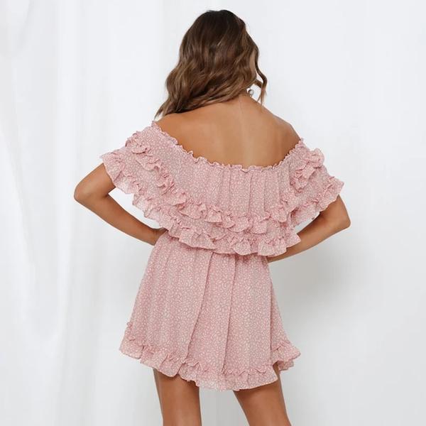 Off-the-shoulder printed chiffon dress