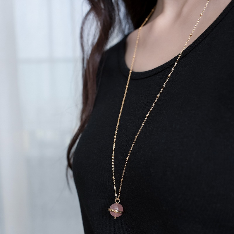 Pink crystal ball geometric pendant
