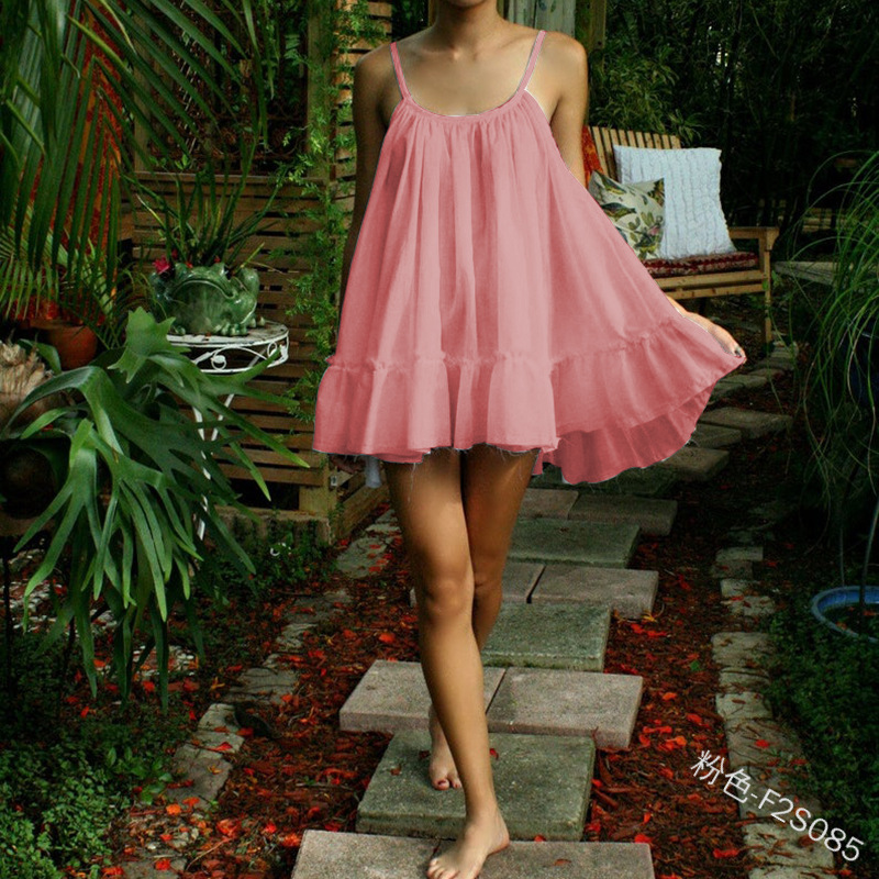Sexy Spaghetti Strap Ruffle Solid Sleeveless - 7