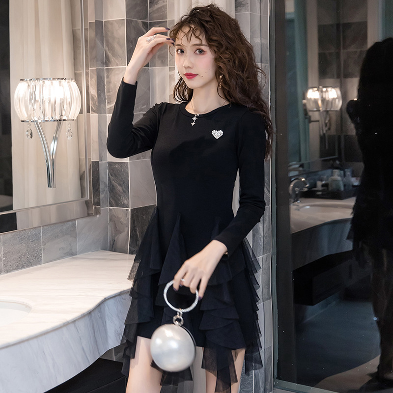 Ladies mesh stitching slim slimming dress