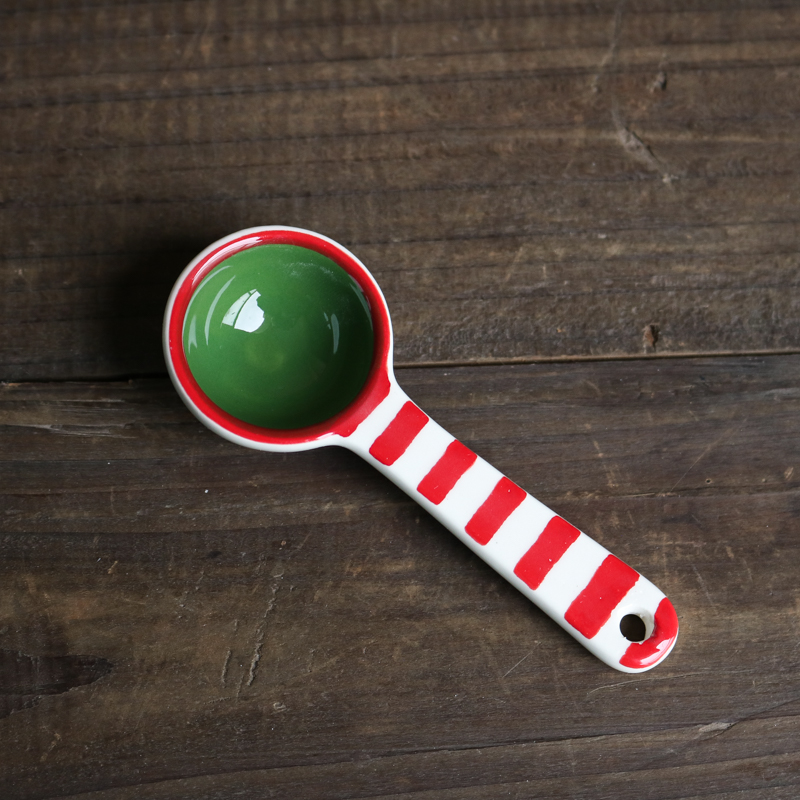 Title 5, Red and green striped tea spoon, ideal for stir...