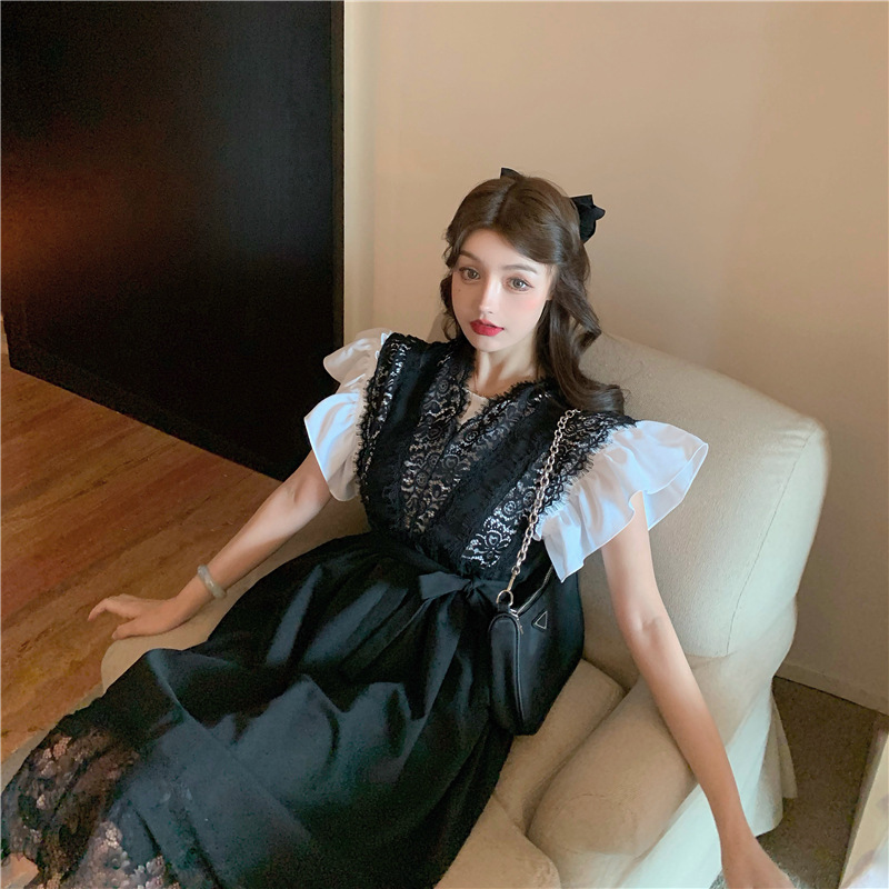 Lace V-neck long dress