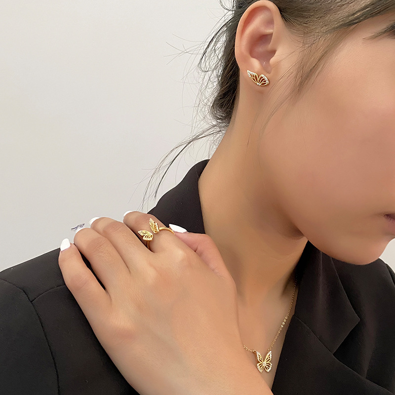 Women's diamond butterfly earrings