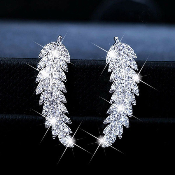 Zircon leaf earrings