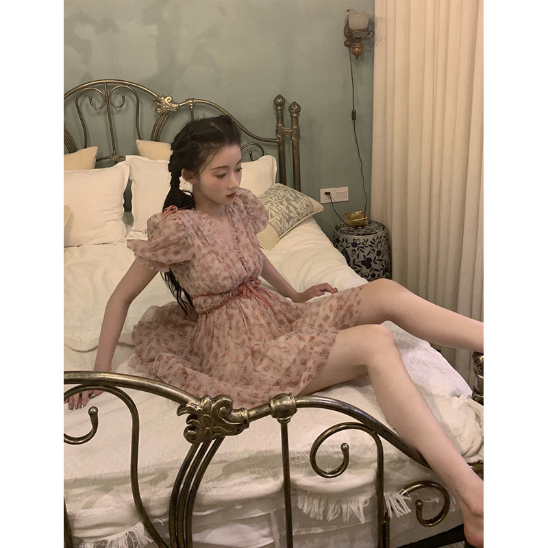 Floral dress lace up Waist Chiffon Skirt