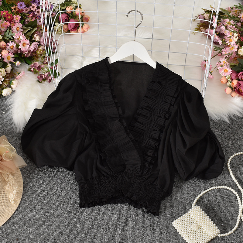 Puff sleeve chiffon shirt