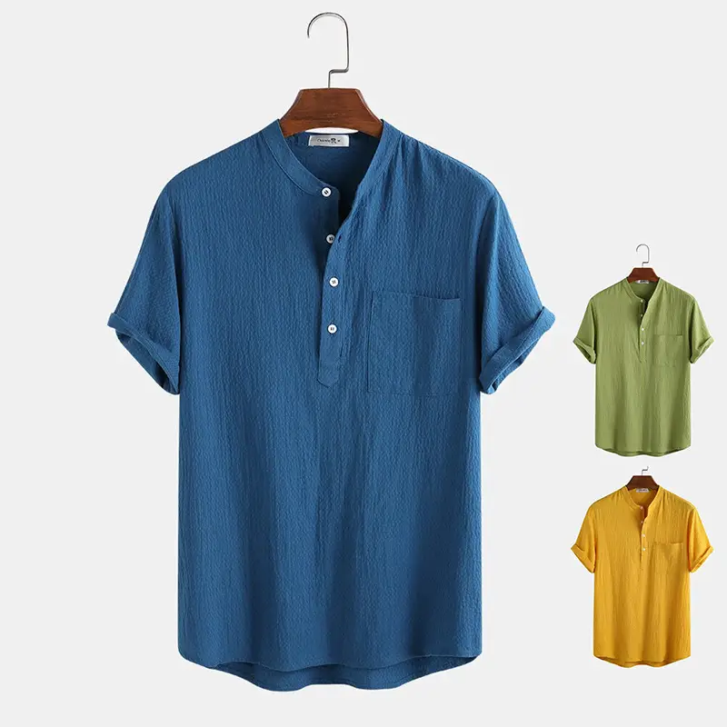 Men's solid color fashion casual short sleeve shirt